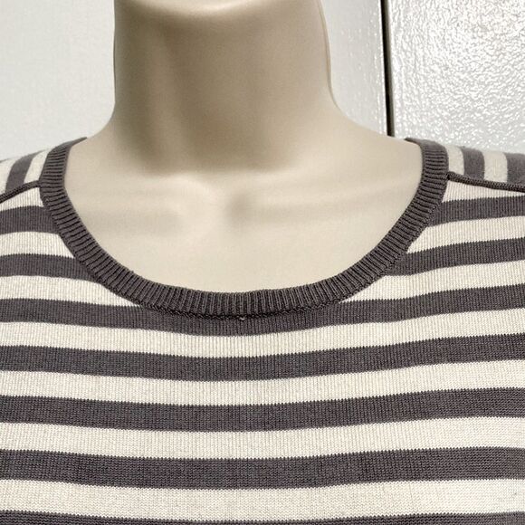 TALBOTS SILK Striped Gray White Short Sleeve Sweater Women's Medium - Picture 8 of 13